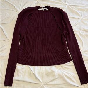 Celebrity Pink Ribbed Square Neck Long Sleeve Top - Wine